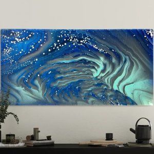 Original Abstract Acrylic fluid Pour painting 12” x 24”